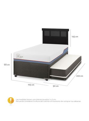 Imagen 2 del producto Diván Excellence Plus Black 1.5 Plazas Respaldo Dublín Negro