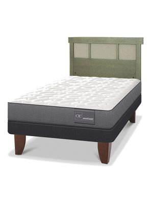 Cama Europea Anatomic 1.5 Plazas + Respaldo Dublín Olivo