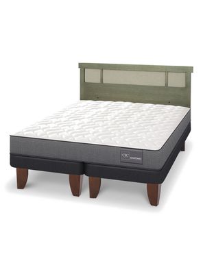 Cama Europea Anatomic 2 Plazas Base Dividida + Respaldo Dublín Olivo