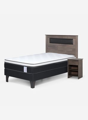 Cama Europea New Style 6 1.5 Plazas + Respaldo + Velador