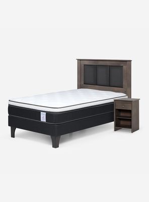 Cama Europea New Style 6 1.5 Plazas + Respaldo + Velador