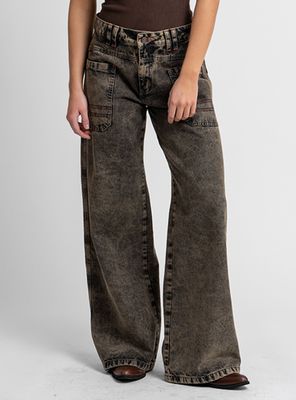 Jeans Wide Leg Tiro Alto Tali Gris