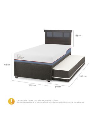 Imagen 2 del producto Diván Excellence Plus Black 1.5 Plazas Respaldo Dublin Gris