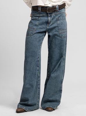 Jeans Wide Leg Tiro Alto Tali Celeste