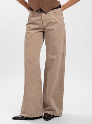 Jeans Wide Leg Tiro Alto Josefa Beige