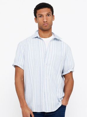 Camisa Lino Algodón Rayas Manga Corta