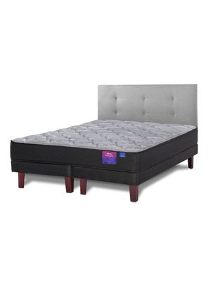 Cama Europea Therapedic Plus 2 Plazas Box Base Dividida + Respaldo Royal Gris