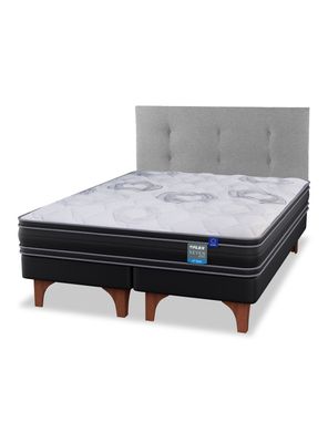 Cama Europea Seven Plus King + Respaldo Royal Gris
