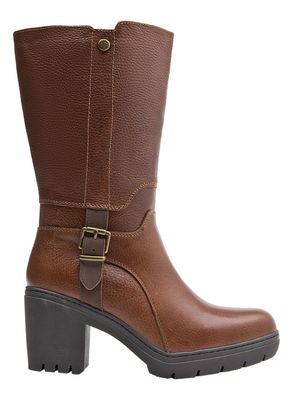 Bota Larga con Hebilla Taco Cuadrado WL094 Cuero Mujer