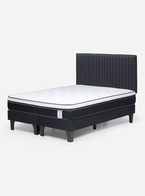 Cama Europea 2 Plazas New Style 6 + Respaldo Lucio Grafito