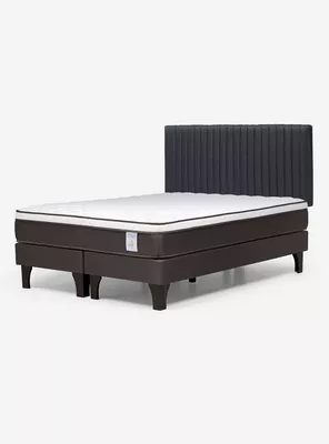 Cama Europea New Style 4 Plus Base Dividida 2 Plazas + Respaldo Lucio grafito