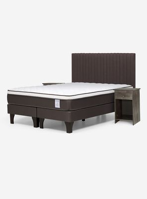 Cama Europea New Style 4 Plus Base Dividida 2 Plazas + Set Muebles Lucio Chocolate
