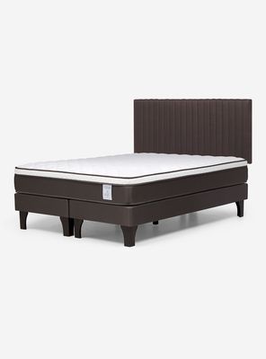 Cama Europea New Style 4 Plus Base Dividida 2 Plazas + Respaldo Lucio Chocolate