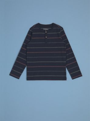 Polera Henley Botones Rayas Dobby