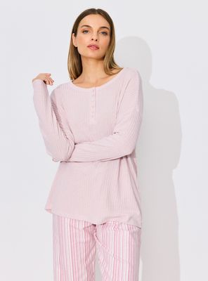 Pijama Polera Rib Poliéster Pantalón Franela Algodón