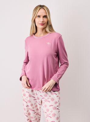 Pijama Bordado Pantalón Full Print Tacto Peach