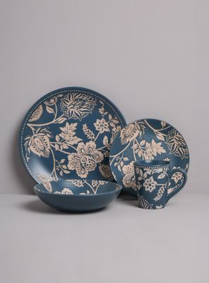 Set Vajilla 24 Piezas Flores Azul Cerámica