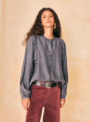 Blusa Mangas Aglobadas Botones Metálicos