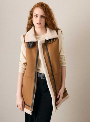 Chaqueta Larga de Gamuza Forrada en Sherpa