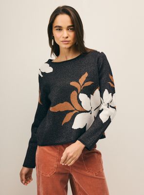 Sweater Diseño de Flores con Hilo Metalizado