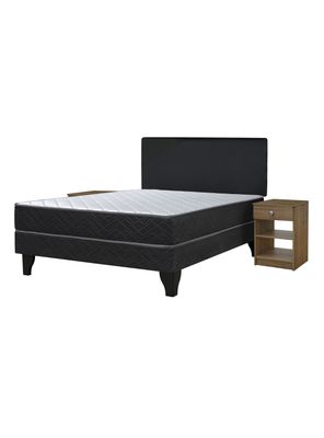 Cama Europea Cadiz 2 Plazas x190 cm + Respaldo Nuit + Velador Granada Grey