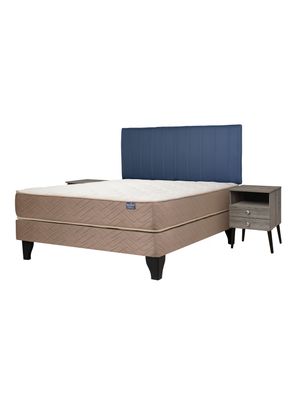 Cama Europea Bamboo 2 Plazas x190 cm + Respaldo Merci + Velador Malaga Grey