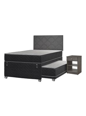 Cama Nido Apolo Black 1.5 Plazas + Respaldo Everest + Velador Granada Grey