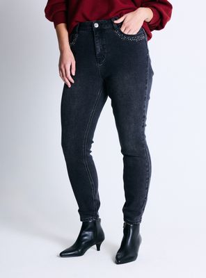 Jeans Bolsillos Delanteros con Brillos Talla Curvy