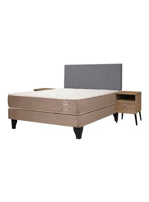 Cama Europea Bamboo 2 Plazas con Base Normal + Respaldo y Veladores Málaga