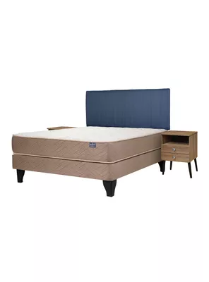 Cama Europea Bamboo 2 Plazas x190 cm + Respaldo Merci + Velador Malaga Nude