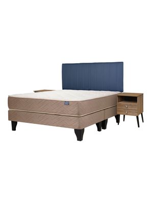 Cama Europea Bamboo 2 Plazas x190 cm Base Dividida + Respaldo Merci + Velador Malaga Nude