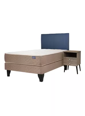 Cama Europea Bamboo 1.5 Plazas x190 cm + Respaldo Merci + Velador Malaga Honey