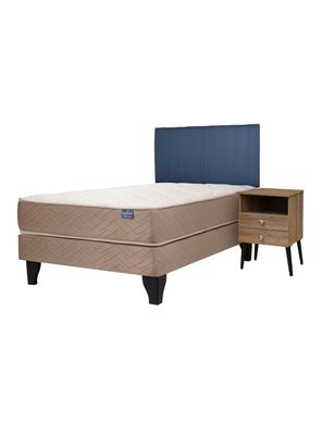 Cama Europea Bamboo 1.5 Plazas x190 cm + Respaldo Merci + Velador Malaga Nude