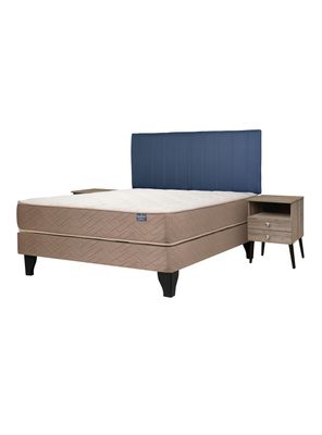 Cama Europea Bamboo 2 Plazas x190 cm + Respaldo Merci + Velador Malaga Honey