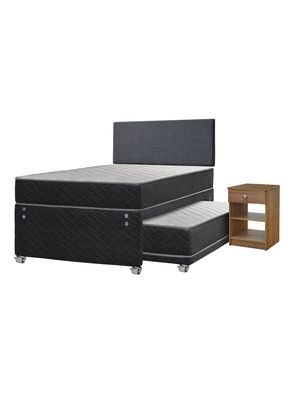 Imagen 1 del producto Cama Nido Apolo Black 1.5 Plazas x190 cm + Respaldo Everest + Velador Granada Nude