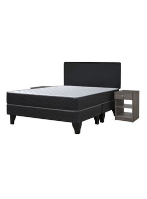 Cama Europea Cadiz 2 Plazas Base Dividida + Respaldo Nuit + Velador Granada Grey