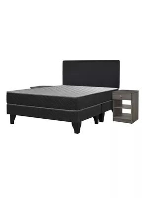 Imagen 1 del producto Cama Europea Apolo Black 2 Plazas x190 cm Base Dividida + Respaldo Nuit + Velador Granada Grey
