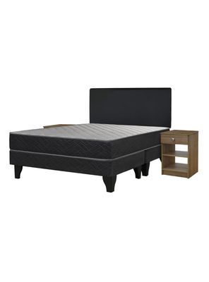 Cama Europea Apolo Black 2 Plazas x190 cm Base Dividida + Respaldo Nuit + Velador Nude