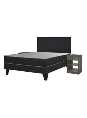 Cama Europea Apolo Black 2 Plazas x190 cm + Respaldo Nuit + Velador Granada Grey