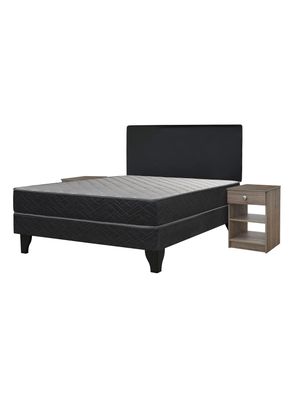 Cama Europea Apolo Black 2 Plazas x190 cm + Respaldo Nuit + Velador Granada Honey