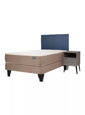 Cama Europea Bamboo 1.5 Plazas x190 cm + Respaldo Merci + Velador Malaga Grey