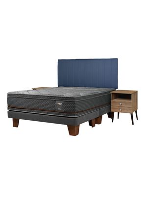 Cama Europea Everest Copper King + Respaldo Merci + Veladores Malaga Nude