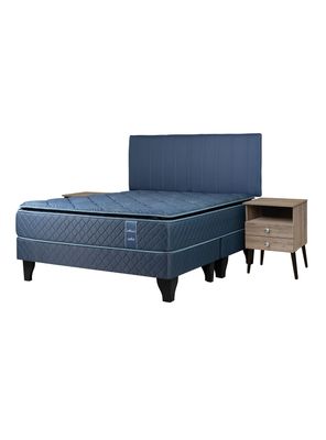 Cama Europea Merci  2 Plazas Base Dividida  + Respaldo y Veladores