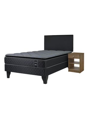 Cama Europea Nuit 1.5 Plazas Base Normal + Respaldo + Velador + Colchón