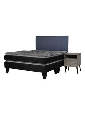 Cama Europea Terapeutic 2 Plazas Base Dividida + Respaldo Merci + Velador Malaga Grey