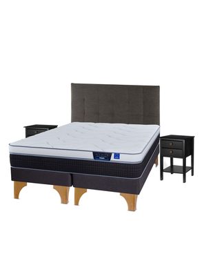 Cama Europea Nexus 2 Plazas Box Base Dividida + Respaldo Design Grafito + Velador Rover