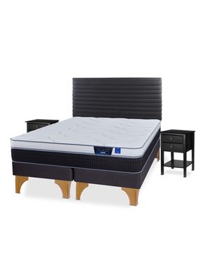 Cama Europea Nexus 2 Plazas Box Base Dividida + Respaldo Modern Grafito + Velador Rover