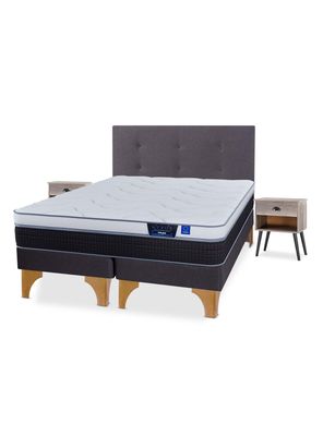 Cama Europea Nexus King + Respaldo Royal Grafito + Velador Rock