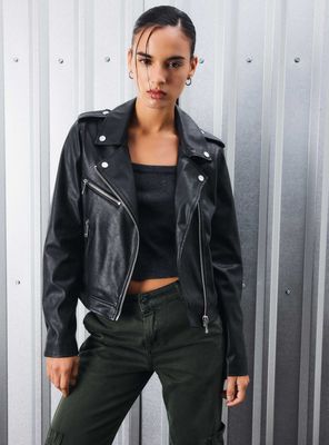 Chaqueta Biker Lavada Cierre Metálico