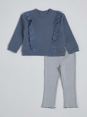 Buzo con Polerón con Vuelos y Calza Rayada